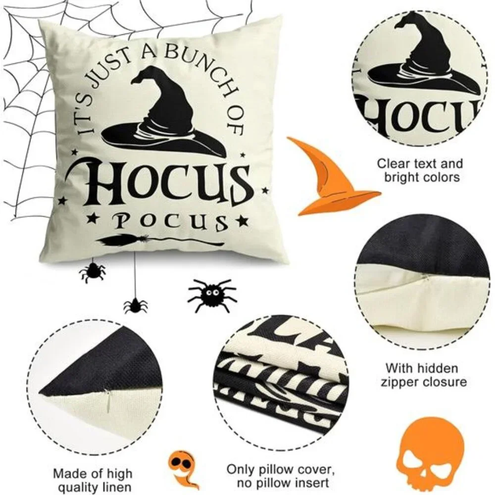 Set of 4‎ Halloween Pillow Covers 18x18 - Hocus Pocus Home/Farmhouse Decor